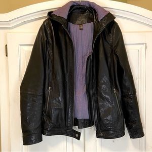 Danier Black Leather Jacket with Hood